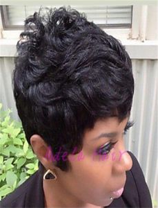 Peruki celebrytów pixie pokrój krótkie ludzkie peruki dla czarnych kobiet krótkie bob pełne koronkowe peruki dla czarnych kobiet6274840