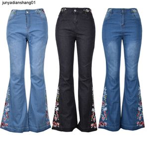Womens Jeans Embroidered Washed Trumpet Pants