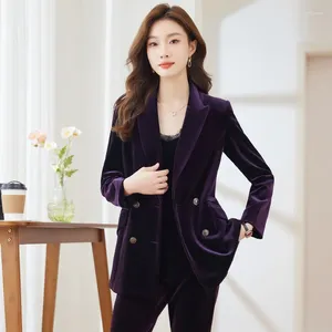 Women's Two Piece Pants Formal Women Business Work Wear Suits High Quality Fabric Velvet OL Styles Professional Pantsuits Office Autumn