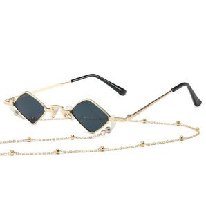 Sonnenbrille Modedesigner Damen Herren Metallrahmen Luxus Diamantförmig mit Kette Sonnenbrille UV4004244321