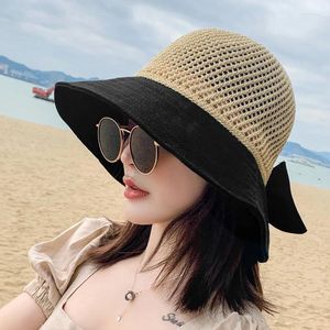 Berets Women Summer Weave Fisherman Hats Breathable Female Sunshade Wide Visor Outdoor Beach Ladies Travel Sun Hat Foldable Cap H136