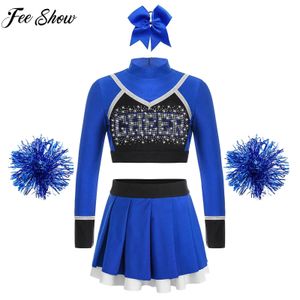 Kids Cheerleading Uniforms School Girls Cheering Team Cheerleader Costumes Sets Teens Dancewear Children Cheer Dance Outfits 240305