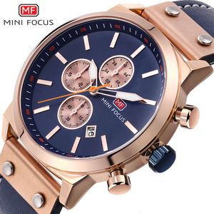 Mini Focusmen's Business WatchCalendar Night Glow WaterproofLeather Watch Strafot Säljer 0110g