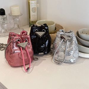 Borse a secchiello con paillettes per ragazze alla moda INS per bambini bling Borsa a tracolla a triangolo con strass per bambini con catena in metallo borse principessa S1225