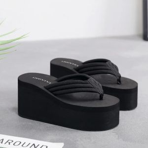 Flops Female Flip Flops Women Summer Sandals Beach Women's Slippers 9 cm High Heel Shoes For Women Black Platform Wedge Slippers