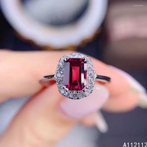 Anéis de cluster jóias finas 925 prata esterlina incrustada com pedra preciosa natural luxo nobre retângulo senhora ol estilo pyrope garnet anel