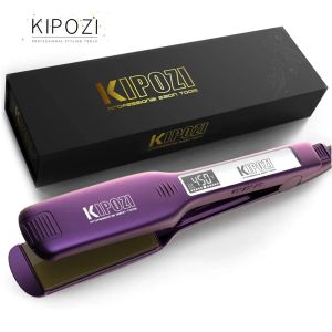 Irons Kipozi Professional Hair Strainener Titanium Flat Iron med digital LCD -skärm Dubbelspänning Instant värme Curling Iron