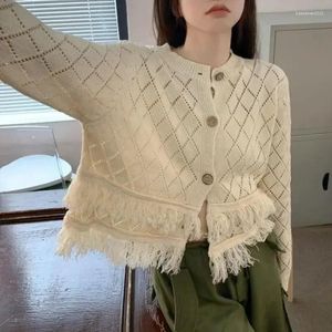 Women's Jackets 2024 Early Autumn Top Hollow-out Layered Tassel And Apricot Knitted Cardigan Short Niche Design For Women