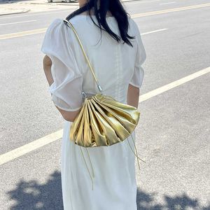 Bolsas de ombro tianmi 2024 verão nova bolsa dobrável feminina ouro prata suave plissado nuvem crossbody 240318