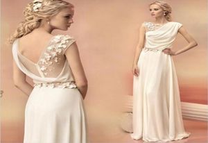 Långa kvällsklänningar 2016 brud prinsessan bankett spets chiffon prom klänning grekisk gudinna elegant rygglös blomma plus storlek formell dr5660203