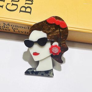 Brooches Fashion Cartoon Sunglasses Girls Acrylic For Women Cute Figure Badge Brooch Lapel Pins Party Jewelry Gifts
