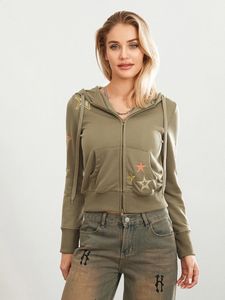 Women S switshirt sweatshirt سترة ستار النجمة تطريز الطويل الأكمام الرمز البريدي لأعلى سقوط سفيل معطف الشارع 240328