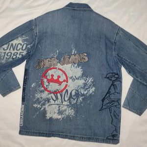 Уличная винтажная джинсовая куртка JNCO Y2K, модное свободное пальто в стиле хип-хоп 1985 года с надписью «Красная корона» в стиле Харадзюку, готическое свободное пальто 240311