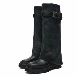 Boots Boots High Boots Women Fashion Slip на Ladies Low Heel Knight Boots 2024 Новые осенние зимние женские байкеры