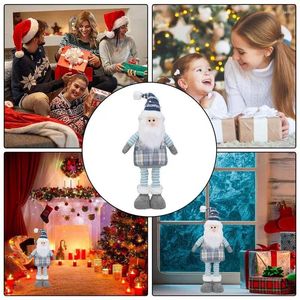 Christmas Decorations Santa Claus Doll Blue Plaid Fabric Retractable Old Man Snowman Elk Holiday Costume Party