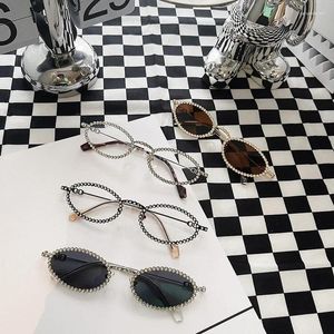 Sunglasses 2024 Women Fashion Full Diamond Oval Frame Girls Cool Metal Temple Sun Glasses For