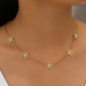 Pendant Necklaces Stainless Steel Vintage Elegant Flower Sweater Chain Exquisite Choker Pendants Fashion Necklace for Women Jewelry Gift