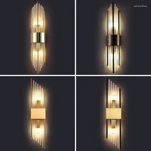 Wall Lamp Clear Crystal LED E14 Bulb Stainless Steel Lights For Foyer Bedroom Aisle Dining Room Gold Black Sconces