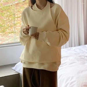 Frauen Hoodies Herbst Einfarbig Pullover Hängenden Hals Asymmetrische Pullover Einfachen Casual Stil Für Tägliche Straße Tragen 2024