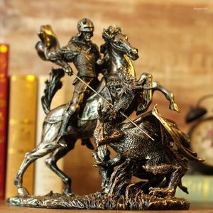 装飾的な置物レトロドラゴンモンスターファイターキャラクターアーマーナイト騎士団アニマルアート彫刻樹脂アートクラフトデスクトップデコレーション