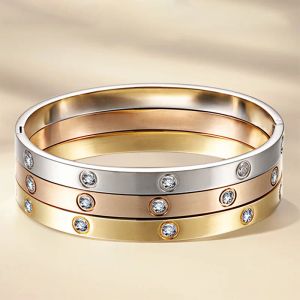 Bracciale rigido in cristallo 18 carati per donna, acciaio inossidabile placcato oro, vite d'amore, braccialetti di marca famosa, gioielli di moda