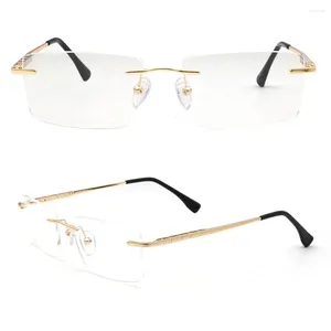 Montature per occhiali da sole da uomo rettangolari senza montatura per occhiali da vista quadrati da lavoro in metallo occhiali leggeri oro argento nero