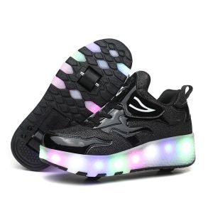 Обувь двойные колеса роликовые ботинки для девочек и мальчиков осветить светодиодную флэш -флеш -зарядку детские кроссовки на открытые спортивные повседневные туфли