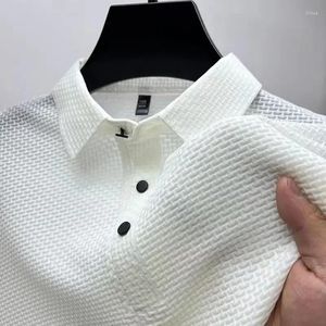 Polo da uomo Estate traspirante Halter Hollow Polo a maniche corte T-shirt di moda business in seta di ghiaccio Abbigliamento di marca