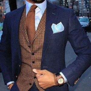 Vests Mens Suit Vest Plaid Coffe Champagne Wedding Wool Business Waistcoat Jacket Casual Slim Fit Gilet Homme Vests For Groosmen