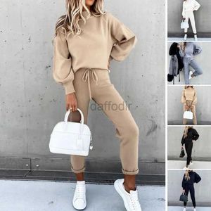 Women's Tracksuits Women Elegant Solid Sets Women Turtleneck Warm Sweatshirts Long Pant Sets Lace Up Sweatshirt Suits 24318