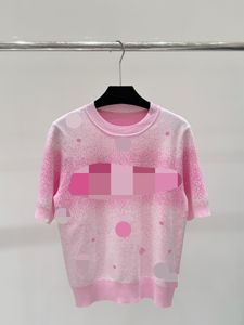 3061 2024 primavera verão marca mesmo estilo camisola rosa tencel seda manga curta tripulação pescoço roupas femininas de alta qualidade shun