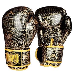 Skyddsutrustning 8/10/12oz Snakeskin Gold Silver Boxing Gloves Läder för vuxna Kvinnor/män Training Muay Thai Sanda Equipments MMA Gloves YQ240318