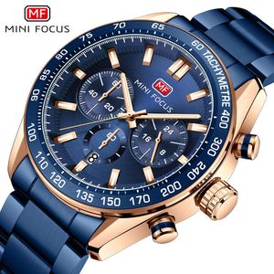 Mini Focus Brand Multifunktionellt glödvattentät stålband Business Men's Watch 0403G