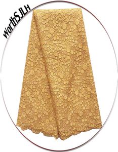 Nya ankomster pärlade Guipure Lace Tyg Swiss Yellow Gold Weddings Tulle Net African Lace Fabric 2019 High Quality 5 Yard3348800