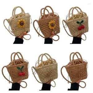 Shoulder Bags Straw Bucket For Women Travel Beach Tote Crossbody Bag Woven Summer Handbag Phone