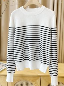 SWEATER SWEATERS WOMNS 2024 Stripes O-Neck luźne swobodne wszechstronne zworki z długim rękawem