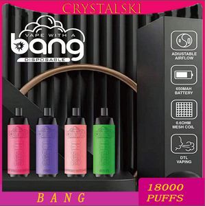 Original Bang 18000 Puffs Electronic Cigarette Vape Pen Disposables 24ml With 650mah Rechargeable Battery Type C Mesh Coil 16 Flavors Available 0% 2% 3% 5%