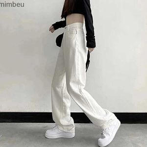 Dżinsy damskie vintage dżinsy o wysokiej talii Koreańska moda luźne szerokie spodnie nóg Y2K Spring All Match Solid White Female Denim Spodni newc24318