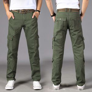 Designer Pants Mens Workwear Outdoor Casual Pants Straight Fit Pure Cotton Multi Bag Long Pants Joggers Men green Jeans