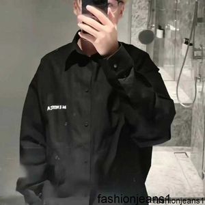 The correct version of B family's autumnwinter lapel black unisex shirt with shadow residual letter print long sleeved button up shirt {category}