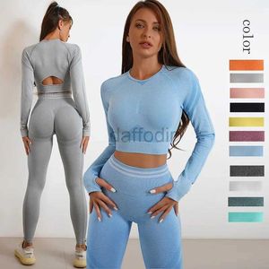 Women's Tracksuits 2PCS Seamless Set Women Tracksuit High Waist Leggings Workout Sportswear Gym Clothing Fitness Crop Top Sports Suits Gym Set 24318