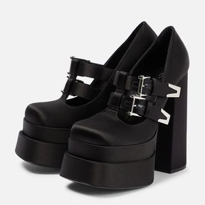 New Ladies 2024 Женщины Satin Leather Super High High Shoes Platform Platfors Tust Btet Sexy Dance Party Sward Buckles