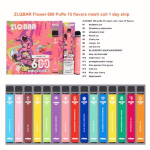 ZLQBAR 600 sopra cigarros E descartáveis 550mah 2ml 0% 2% 15 sabores Vape