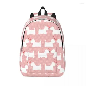 Förvaringspåsar rosa Westie West Highland Terrier för män Kvinnor Student School Bookbag Dog Daypack Middle High College Travel