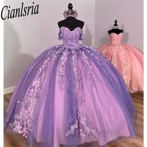 Mexican Purple Quinceanera Dresses Ball Gown Beaded Lace Appliques Sweet 16 Dress Princess Lace Up Vestido De 15 Anos