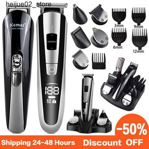 Electric Shavers Kaimei Hair Trimmer Electric Hair Trimmer Beauty Kit Multi functional Shaver Beard Trimmer Cordless Cutting Machine LCD Display 5 Q240318