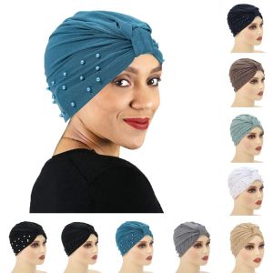 Kvinnor muslimsk pärlor hijab turban inner cap cancer kemo hatt mössor motorhuv håravfall huvudduk islamisk huvud wrap cover huvudkläder