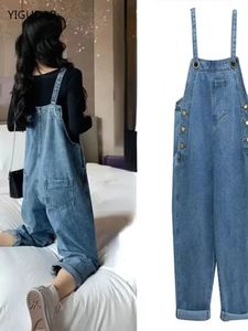 Pregnancy Clothing Loose Demin Maternity Strap Pant Pregnant Rompers Trousers for Pregnant Women Jeans Overalls Jumpsuit Clothes 240311