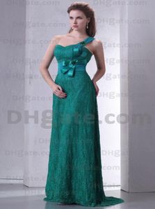 2015 Sexig A Line Party Dresses One Shoulder Lace Prom Dresses Handmased Flower Sweep Train BY0448892070