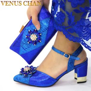 Botas de sapatos e bolsas italianas para combinar com sapatos com o conjunto de bolsas decoradas com shits de festa de casamento feminino nigeriano de strass nigerianos